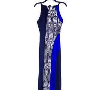Alexa B Women's Black and Blue Maxi Dress - Size 8